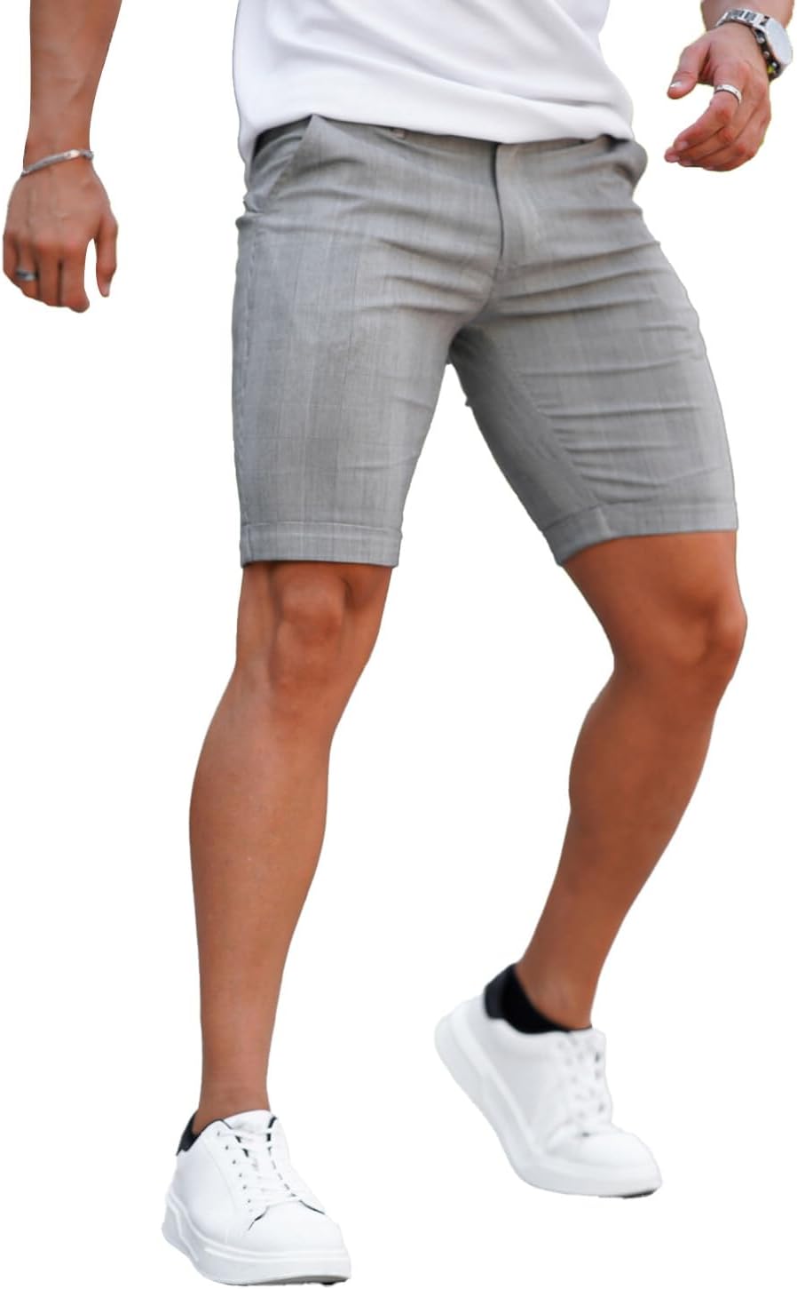 Mens Slim Fit Shorts Skinny Chino Short Tapered Leg Stretch