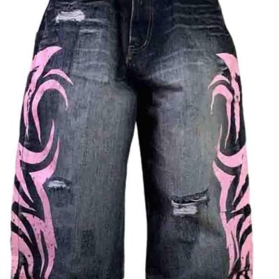 men and men  Streetwear Loose Jeans Retro Totem Print Gothic Pants high Waist Wide Leg Harajuku Hip-hop Pants