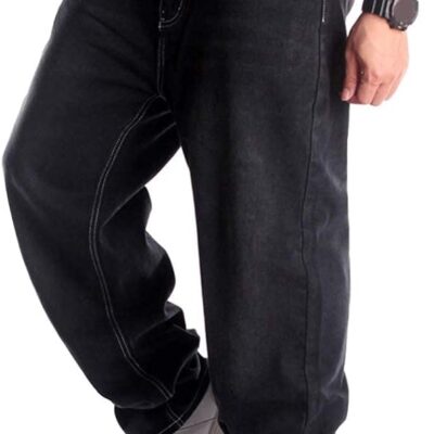 men Baggy Hip Hop Jeans Casual Loose Fit Embroidered Skateboard Denim Pants