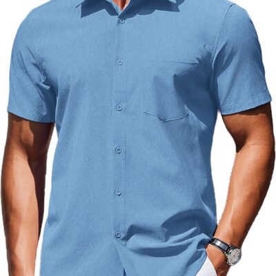 Mens Wrinkle Free Shirts  Short  Casual Button Down Summer Dress Shirts