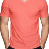 Mens Active V Neck T-Shirts Gym Workout Dance Slim Fit Shirts