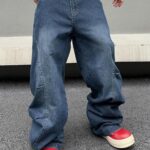 men Irregular Sutures  Hip Hop Baggy Jeans Wide Leg Denim Pants Casual Loose Fit Trousers Streetwear