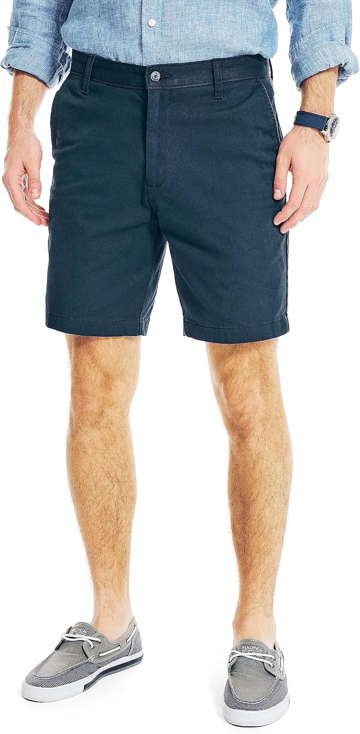 Men’s Classic Fit Flat Front Stretch Solid Chino 8.5″ Deck Shorts
